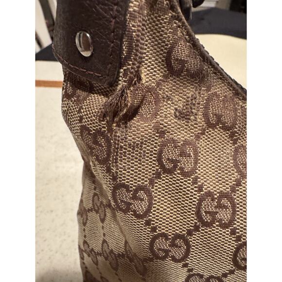 Gucci GG canvas hobo shoulder bag in brown with leather trim - Picture 9 of 15